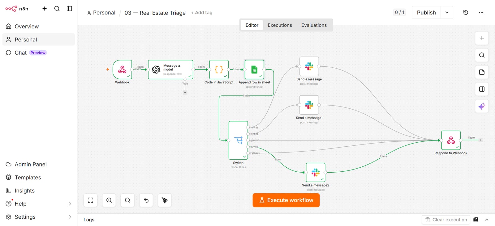 The triage workflow after the run, with the buying path highlighted